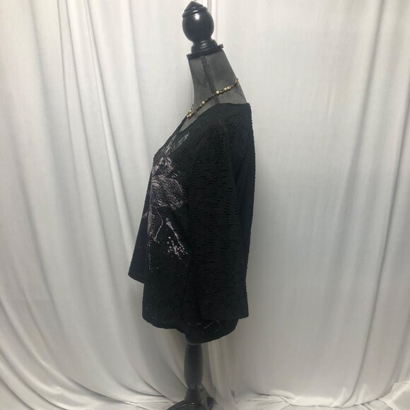 Christopher and Banks Top Womens Size Large Black Flower Textured Lined Shirt - Picture 3 of 6